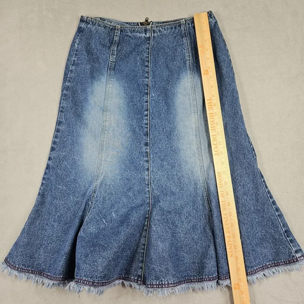 Vintage Quizz New York Denim‎ Skirt 9/10 Frayed Hem Midi Skirt Preppy Y2K Grunge
